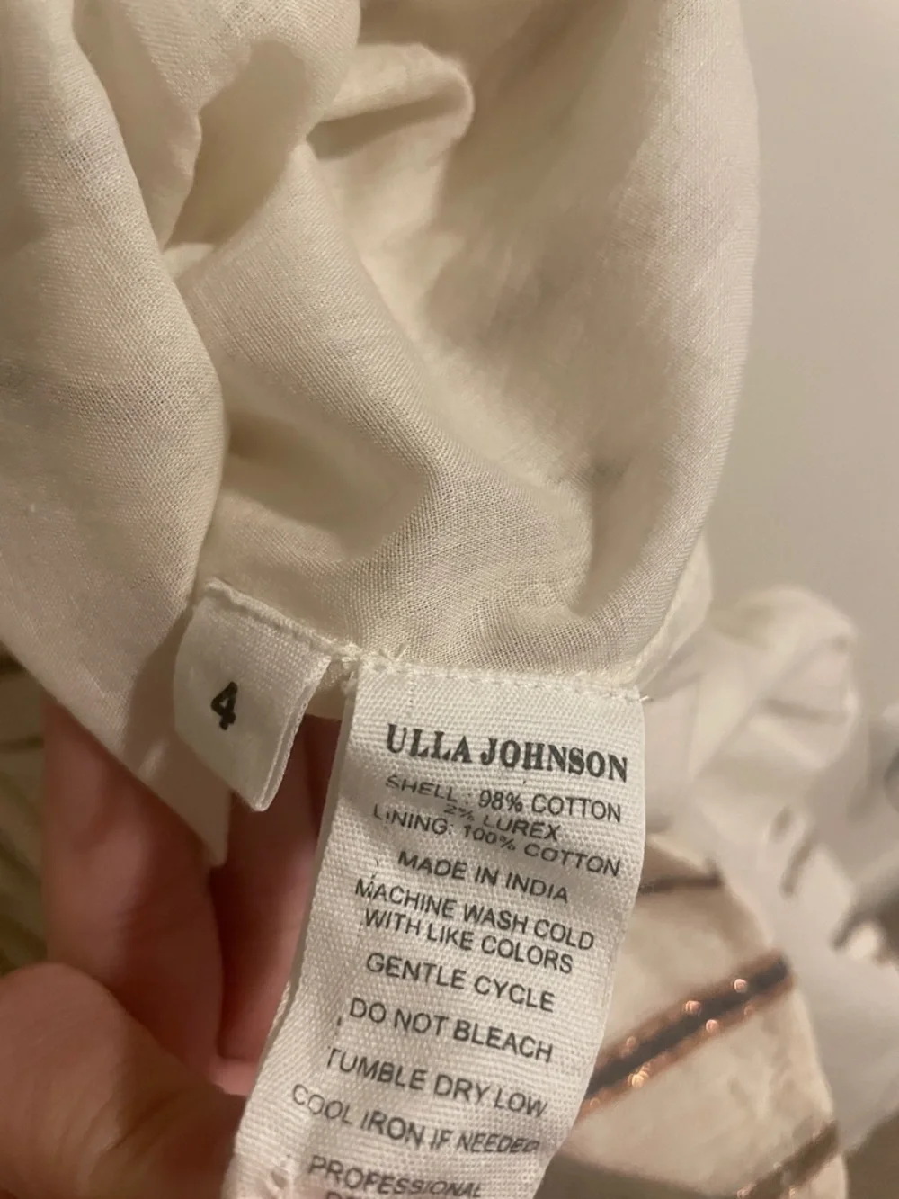 Ulla Johnson Rosalind Mini Dress Women’s Size 4 Lurex Stripe Cream NWT - Picture 11 of 13